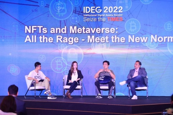 (From left to right) Wang Hao, Head of Investment Insights and Managing Director at IDEG moderated a discussion about NFTs and the metaverse being the new normal, with Alice Catherine Wong, CEO & Lead Developer at Monkey Kingdom, David Shin, Head of Global Adoption at KLAYTN and Jay Winship, CEO of APAC & Oceania at GoDigital Media Group.