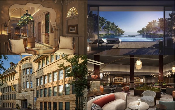 从左至右，自上而下：伯尔瓦拉堡六善酒店、富国岛丽晶酒店、海牙voco酒店 、位于悉尼的金普顿酒店Kimpton Margot Sydney