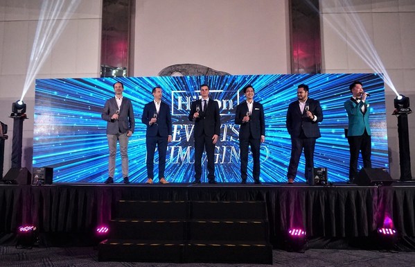 From Left: Charles Vilalta, Alex Cotterill, Jamie Mead, Leo Lee and Martin Gallego from Hilton officiating the launch of Hilton Kuala Lumpur's Grand Ballroom.