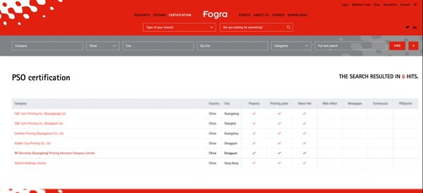 据Fogra公开资料，中国Fogra PSO认证企业仅有6家，当纳利（广东）在富士胶片（中国）支持下成功取得认证