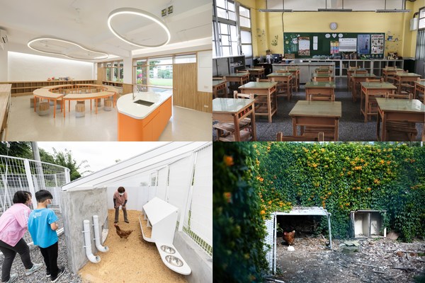 上：変革前後の忠孝国民小学校、 下：変革前後の南河国民小学校