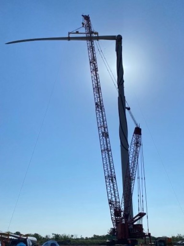 Turbine blades are being installed that will power the ENGIE Limestone wind project and deliver renewable energy to support LyondellBasell's goal of procuring a minimum of 50 percent electricity from renewable sources by 2030.