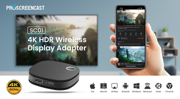 4K HDR Wireless display adapter compatible To multiple platform.