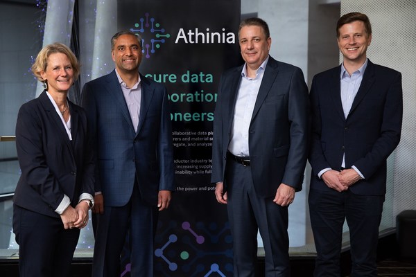 From left to right:Laura Matz, Chief Science & Technology Officer of Merck and CEO of Athinia; Micron- Manish Bhatia, EVP of Global Operations at Micron Technology; Kai Beckmann - Member of the Executive Board of Merck and CEO Electronics; Palantir - Ryan Taylor, Chief Legal and Business Affairs Officer at Palantir