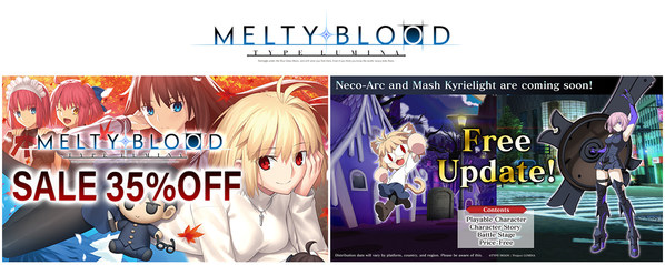 “MELTY BLOOD: TYPE LUMINA” New Playable Characters “Mash Kyrielight” and “Neco-Arc” Announced All Additional Characters up to the Fourth Set will be Available for Free!