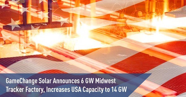 게임체인지 솔라, 발전 용량 6GW의 중서부 트래커 공장 가동으로 미국에서의 발전 용량을 14GW로 늘릴 예정이라고 발표