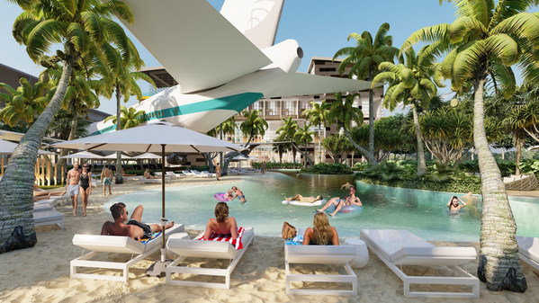 The 38-room 1975 Avenue & Hotel is surrounded by a 14.9-acre project incorporating two redesigned Boeing 747s located right above a stunning man-made beach with leasing opportunities