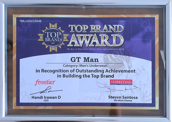 Penghargaan "Top Brand Outstanding Achievement" untuk merek GT-Man