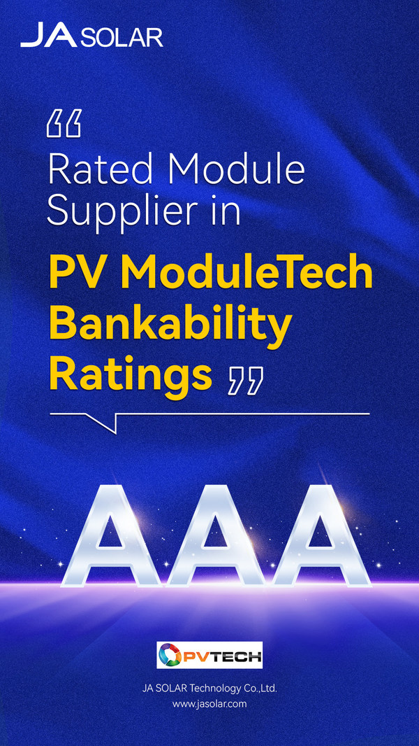 Công ty JA Solar được xếp hạng AAA cao nhất trong Bảng xếp hạng khả năng sinh lời của PV ModuleTech