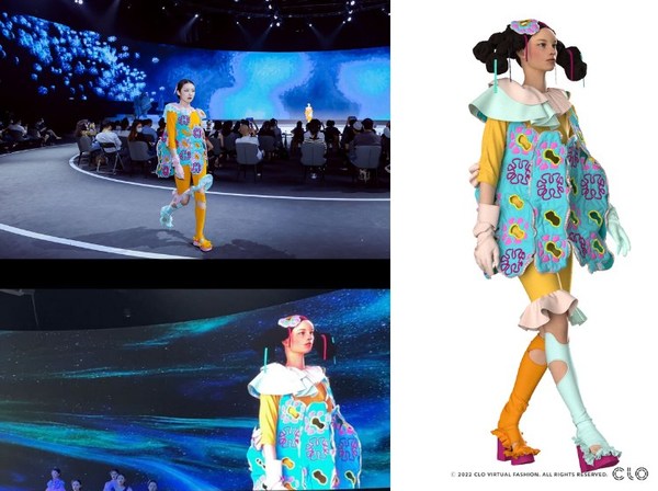 -大屏中展示的“水”系列虚拟服饰由CLO公司制作完成
