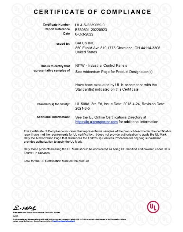 SAIHUB产品收到美国与加拿大UL认证证书