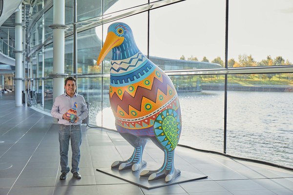 GIANT MEXICAN KIWI SCULPTURE SPOTTED OUTSIDE McLAREN RACING