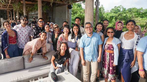 Director General of Information and Public Communication of MCI Usman Kansong, Associate Expert from the Presidential Staff Office Dilla Amran, and Indonesian influencers gathered to support #IndonesiaG20 in Canna, Bali, Indonesia on Wednesday (26/10)