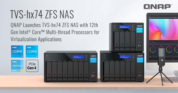 QNAP、2.5GbE対応ZFS NAS TVS-hx74をリリース。仮想化アプリケーションに最適な第12世代Intel Coreマルチスレッドプロセッサー搭載