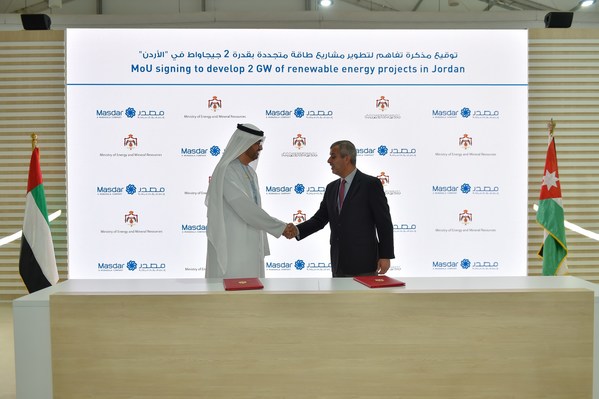 Masdar, Jordan's Ministry of Energy and Mineral Resources to explore development of 2 GW renewable energy projects