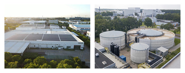 （左）富士胶片爱科制造（苏州）有限公司是富士胶片商业创新位于中国的数码多功能机及打印机进行再利用和再生利用的资源循环工厂，实现碳中和。（右）位于荷兰的FUJIFILM Manufacturing Europe B.V.的大型废水处理设施，与邻近公司共享。