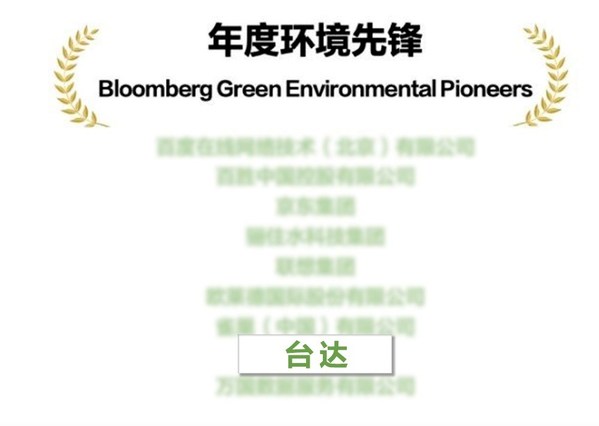 台达获评2022彭博绿金ESG年度环境先锋