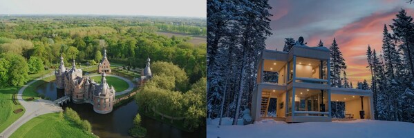 左：比利时十六世纪古堡；右：加拿大高端雪屋