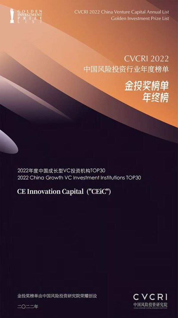 CEiC荣登CVCRI 2022中国成长型VC投资机构Top30排行榜