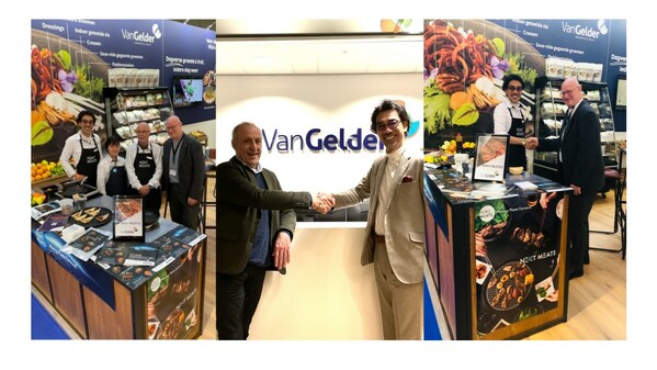 Left and right pictures taken with Mr. Leo Rodenrijs (Manager New Business Development of Van Gelder)
Center picture taken with Mr. Gerrit van Gelder (CEO of Van Gelder) and Mitsuru Anthony Ueno (COO of Next Meats USA)