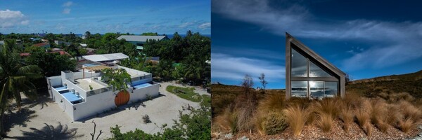 左：马尔代夫马希巴杜岛“海景民宿”；右：新西兰皇后镇“尖顶木屋”