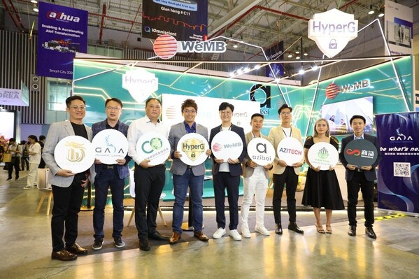 HyperG Smart Security partners with WeMB, Azi Software Technology Joint Stock Company (Azitech), Happy All Technology Joint Stock Company (Azibai), GAIA INFORMATION TECHNOLOGY CORP., SENSETIME INTERNATIONAL PTE. LTD., ESG SERIVCE CORPORATION ASSOCIATION, VIEN THAI Integrate Every Thing, and NineDragon Real Estate at its exhibition booth at Smart City Asia 2023. The trade show will take place from April 13 to 15 in Ho Chi Minh City, Vietnam. (Photo: HyperG)
