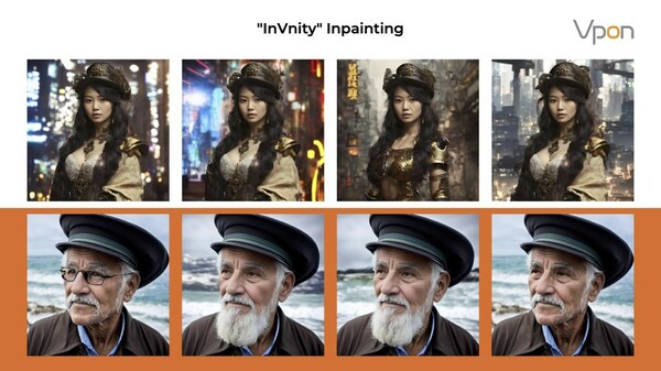 “InVnity”有別於坊間其他AI創作工具，具備”inpainting”功能，讓設計師可為當中細節作局部修改（如背景、服飾等）。