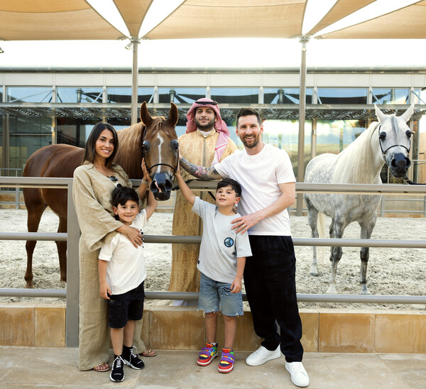 Leo Messi and family interacting with magnificent purebred Arabian horses in Saudi