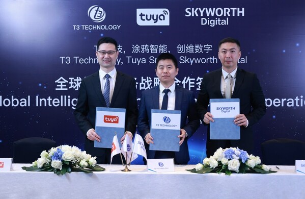 Tuya Smart Asia Pacific GM Ross Luo, T3 Technology CEO Leo Yu, GM of Skyworth's Overseas Access Network Division Daniel Xu