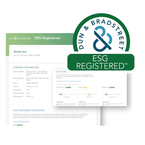 D&B ESG Registered (TM) is a badge from an industry-trusted source signifying company’s commitment to ESG data disclosure