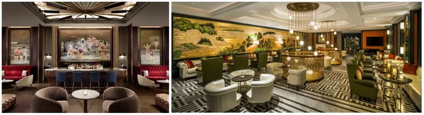 左图：青岛瑞吉酒店酒吧壁画 右图：上海静安瑞吉酒店香槟吧壁画