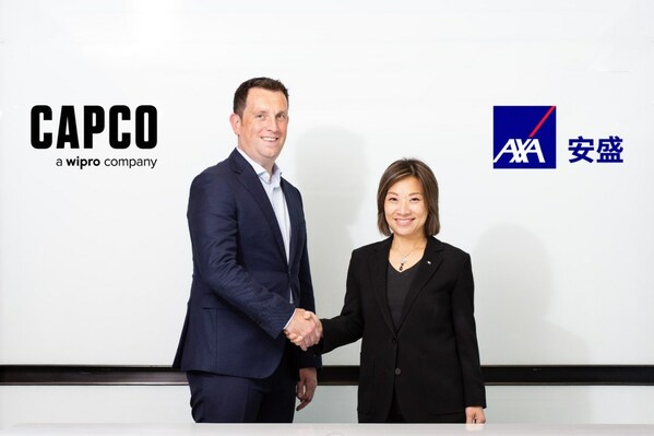 AXA announced a strategic partnership with Capco to offer a comprehensive climate-related risk management and reporting solution to financial institutions and other organisations. (From left to right: James Arnett, APAC Managing Partner of Capco; Sally Wan, Chief Executive Officer, AXA Greater China)