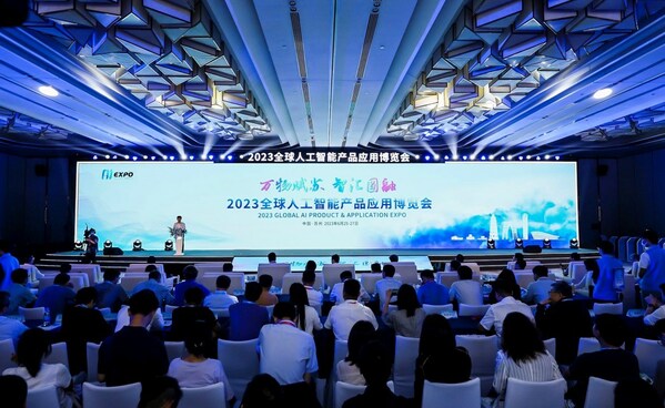 Photo shows that the 2023 Global AI Product and Application Expo kicked off on Sunday in Suzhou City, east China's Jiangsu Province.