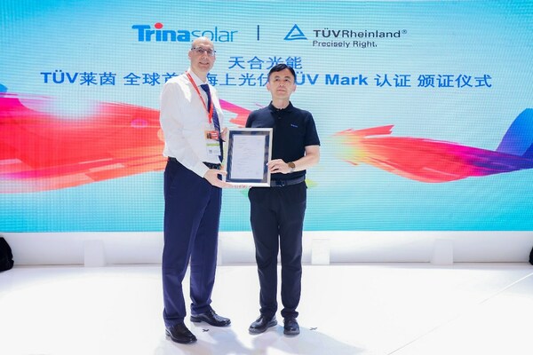 TÜV Rheinland awarding Trina Solar its first offshore PV module certificate.