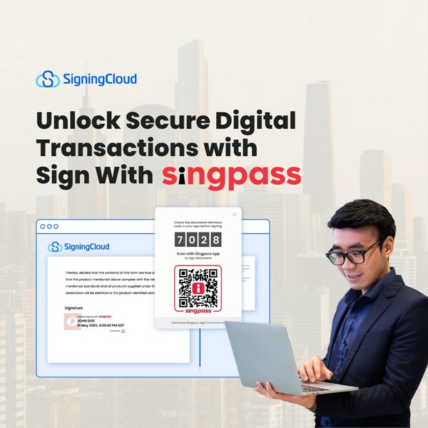 SigningCloud collaborating with Singpass to streamline the authentication and signing process, creating an all-in-one flow for secure digital transactions