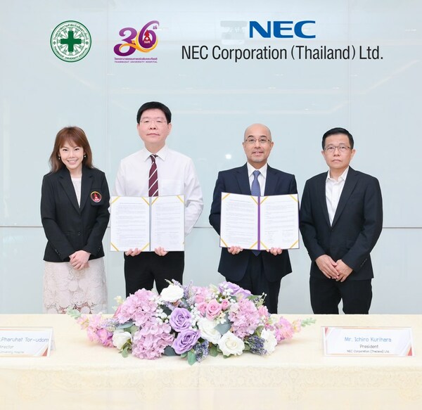 Representatives from Thammasat University Hospital  and NEC Thailand at the signing ceremony