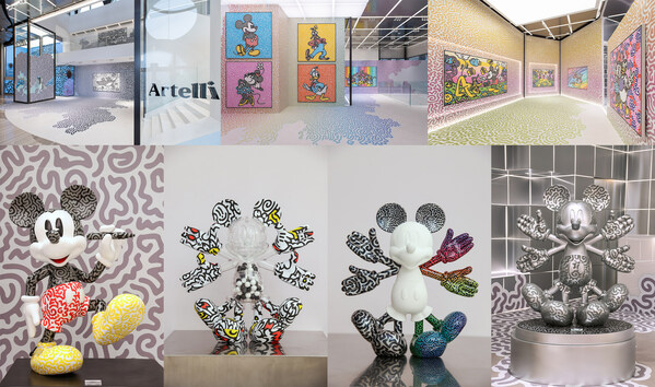 From top: Mr Doodle 24 new giant original artworks on display; World premiere, exquisite and limited-edition art piecesof 「Disney Art Collection by Mr Doodle」(from left to right: 120cm Mickey Sculpture, 30cm SA Mickey, 15cm SA Mickey and 120cm SA Mickey)