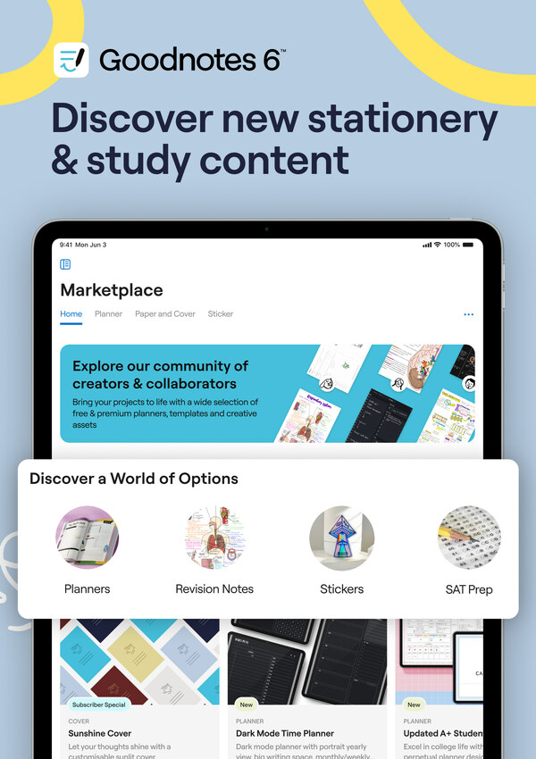New in-app marketplace for digital stationery like stickers, planners, covers, and more