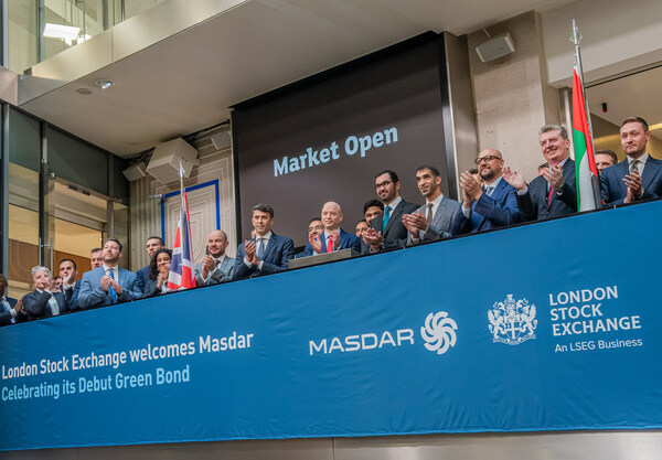 Abu Dhabi Future Energy Company PJSC - Masdar has today marked the successful completion of its first green bond issuance for US$750 million 10-year senior unsecured Notes at London Stock Exchange (LSE). The market opening was attended by HE Dr Sultan Al Jaber, UAE Minister of Industry and Advanced Technology, COP28 President-Designate and Chairman of Masdar, HE Dr Thani bin Ahmed Al Zeyoudi, Minister of State for Foreign Trade, Ambassador HE Mansoor Abulhoul, UAE Ambassador to the UK, and Masdar Chief Executive Officer, Mohamed Jameel Al Ramahi.