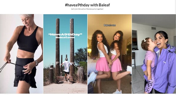This is a partial screenshot of Baleaf's 9th anniversary home page, presenting influencers wearing Baleaf's products and doing sports to celebrate Baleaf's birthday.