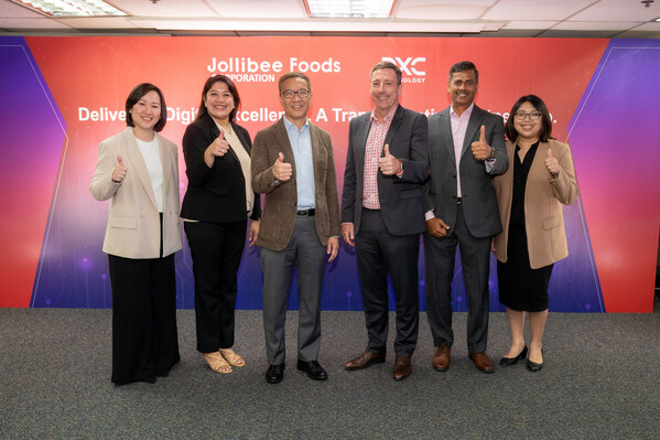 DXC Expands Partnership with Jollibee Foods Corporation. From left to right: Yoly Chua, VP/Head for Business Technology PH and EMEAA, JFC; Cis Badillo, Senior Manager, Global Procurement, JFC; Joseph C. Tanbuntiong, Chief Business Officer, JFC; Yves Cramazou, MD, DXC ASEAN; Ramesh Swaminathan, Director, Account Delivery DXC ASEAN; Angelica Maria Yap – Country MD, DXC Philippines.
