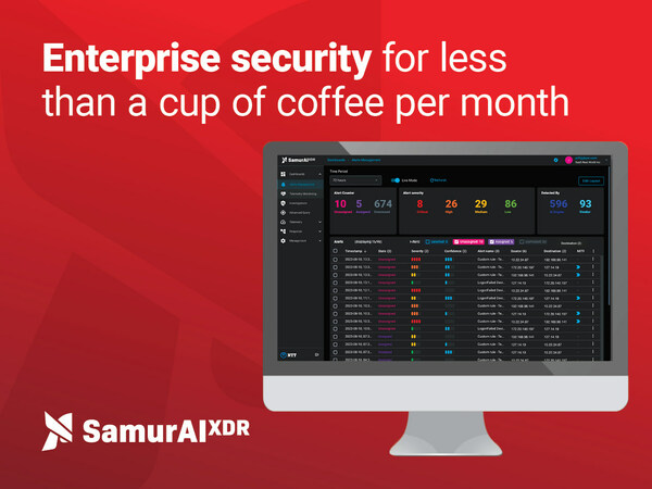 Samurai XDR SaaS promotion with interface and headline.
