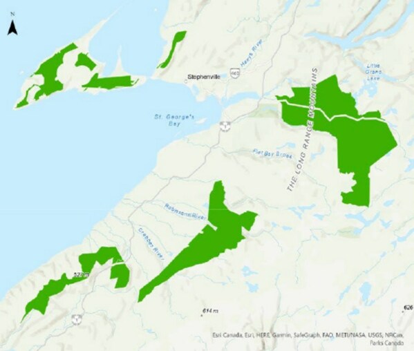 [The Canadian green hydrogen project, known as“Nujio’qonik”, where SK ecoplant plays an integral role has secured approval from the Canadian state government to use state-owned land for all three project stages. This area has the potential to generate 4 GW of wind power and covers land 1.8 times the size of Seoul. The photo shows a map for the four approved usage sites within the Nujio’qonik project (Source: World Energy GH2)]