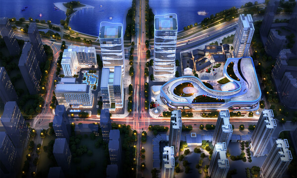 50万方的滨湖天地综合体是临安滨湖新城未来的商业中心，将于明年开街