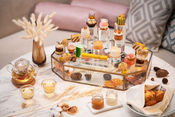 CHA BEI Amber Autumn Afternoon Tea featuring seasonal ingredients such as pumpkin in the chicken sandwich and chestnut purée on the Mont Blanc, the hand-crafted selection is about indulgence and discovery.