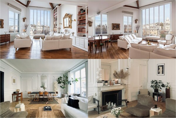 上：眺望巴黎景观的奢华公寓；下：简约浪漫的法式公寓