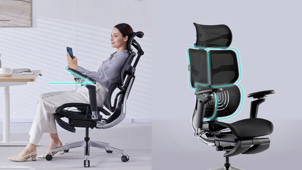 Hinomi X1 Ergonomic Chair features unique 4-panel backrest and 6D armrests