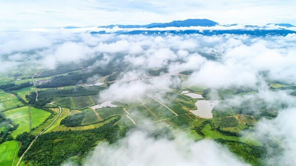 Aerial photo shows ten thousand mu of ecological kiwifruit base of Chian Town in Fengxin County. (Photo by Deng Jiangang)