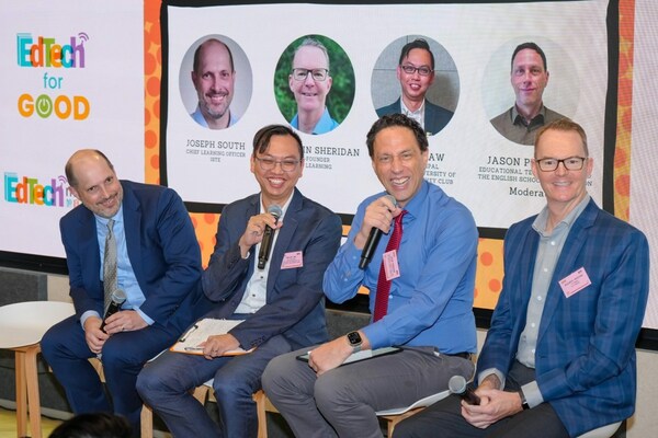 Photo 1: (From left to right) Joseph South (Chief Learning Officer, ISTE), Philip Law (Vice Principal of the Education University of Hong Kong Jockey Club Primary School), Jason Prohaska (Educational Technologies Lead, The English Schools Foundation), Benjamin Sheridan (Co-founder, 407 Learning)
