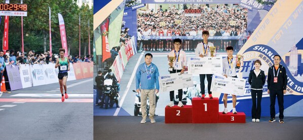 中国籍男子组冠军——苏飞（左）、中国籍男子组颁奖仪式（右）